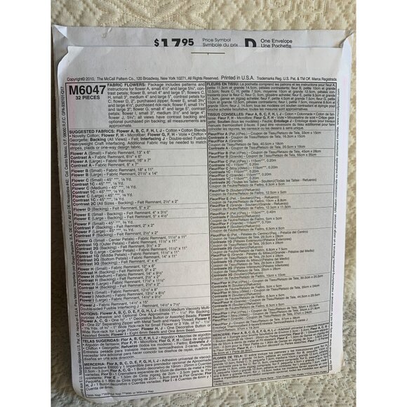 McCall's Fashion Accessories Fabric Flowers Sewing Pattern M6047 - uncut - Picture 2 of 3